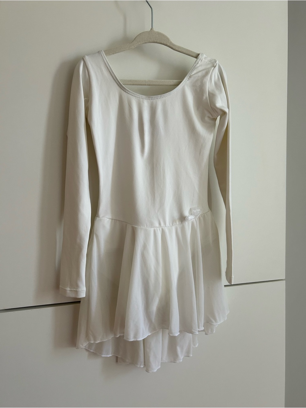 White Long Sleeve Dance Leotard with Chiffon Skirt - Size 6-8